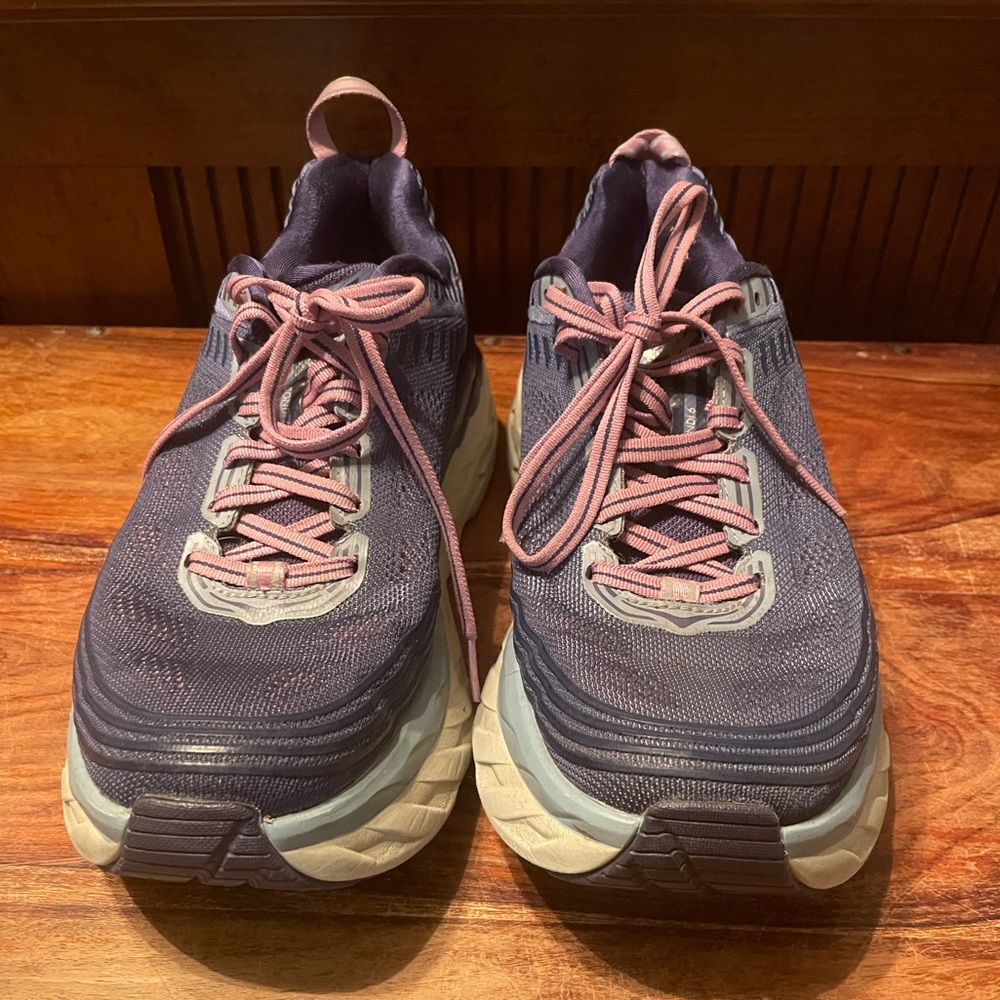 Hoka One One Bondi 6 Womens Size 9.5 Purple Blue Trail Running Shoes Sneakers